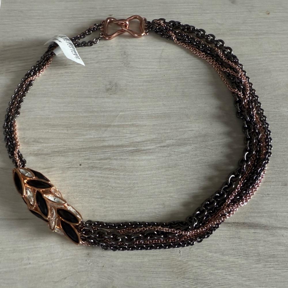 NWT Alexis Bittar 18” Black and Rose Gold Statement Necklace